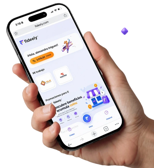App móvil Fideely en un smartphone