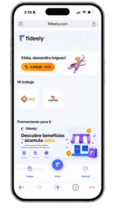 Vista previa de la app móvil Fideely para usuarios